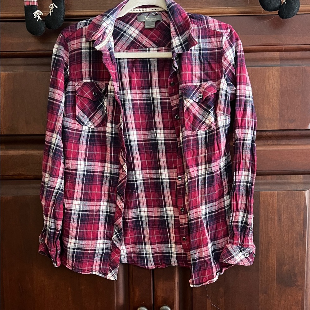 Naturals Women’s Plaid Shirt in Red, pink and White